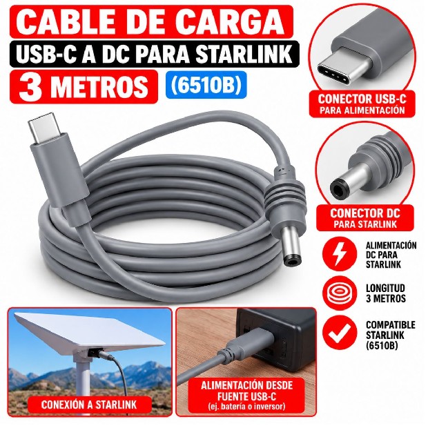 &ua CARGADOR CABLE STARLINK DC A TIPO C (6511)